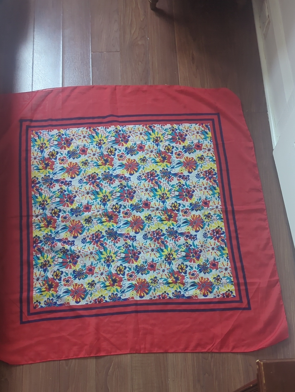 Red & Multicolour Floral Scarf